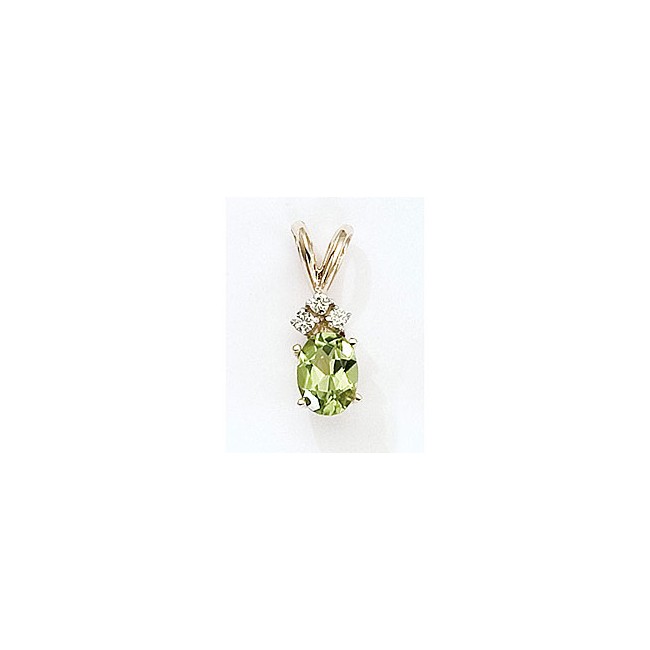 14K Yellow Gold Oval Peridot and Diamond Pendant