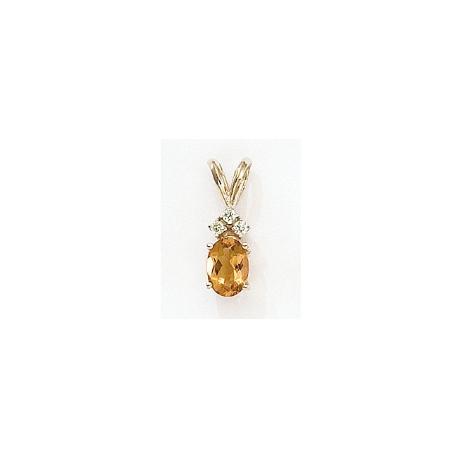 14K Yellow Gold Oval Citrine and Diamond Pendant