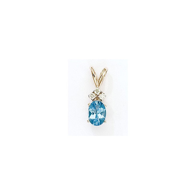 14K Yellow Gold Oval Blue Topaz and Diamond Pendant