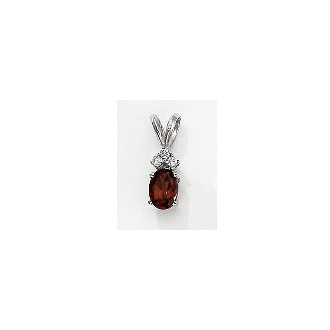 14K White Gold Oval Garnet and Diamond Pendant