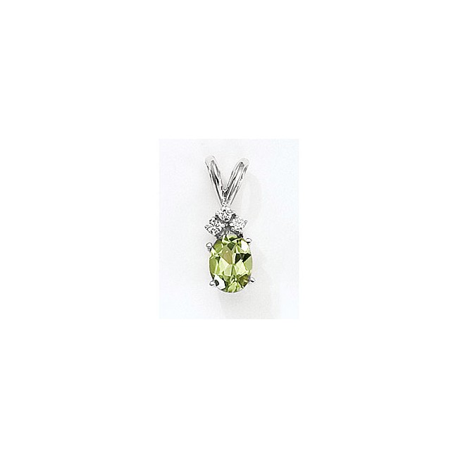 14K White Gold Oval Peridot and Diamond Pendant