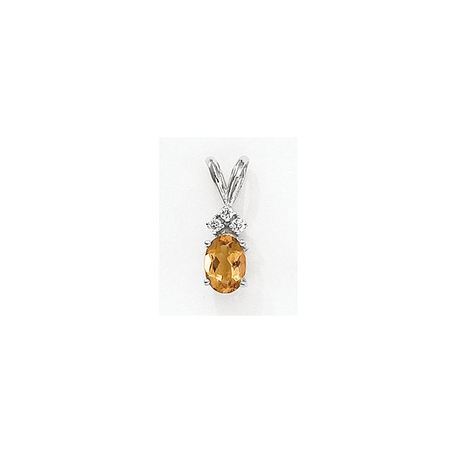 14K White Gold Oval Citrine and Diamond Pendant