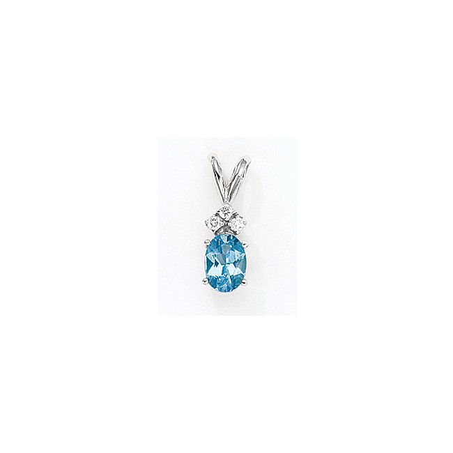 14K White Gold Oval Blue Topaz and Diamond Pendant