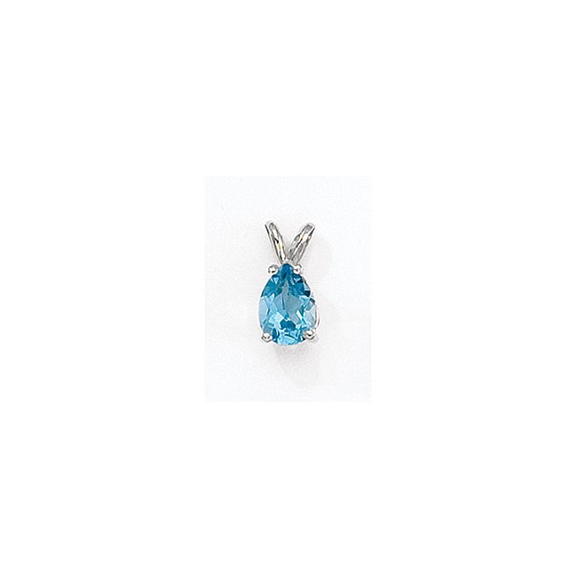 14K White Gold Pear Blue Topaz Pendant