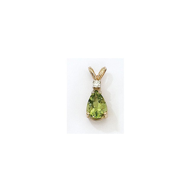 14K Yellow Gold Pear Peridot and Diamond Pendant