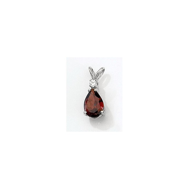 14K White Gold Pear Garnet and Diamond Pendant