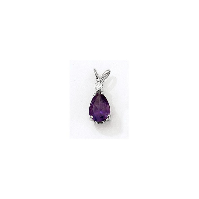 14K White Gold Pear Amethyst and Diamond Pendant