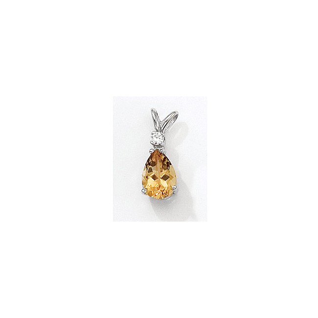 14K White Gold Pear Citrine and Diamond Pendant