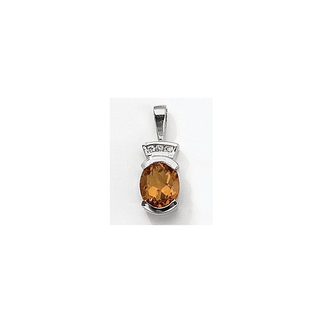 14K White Gold Oval Citrine and Diamond Pendant