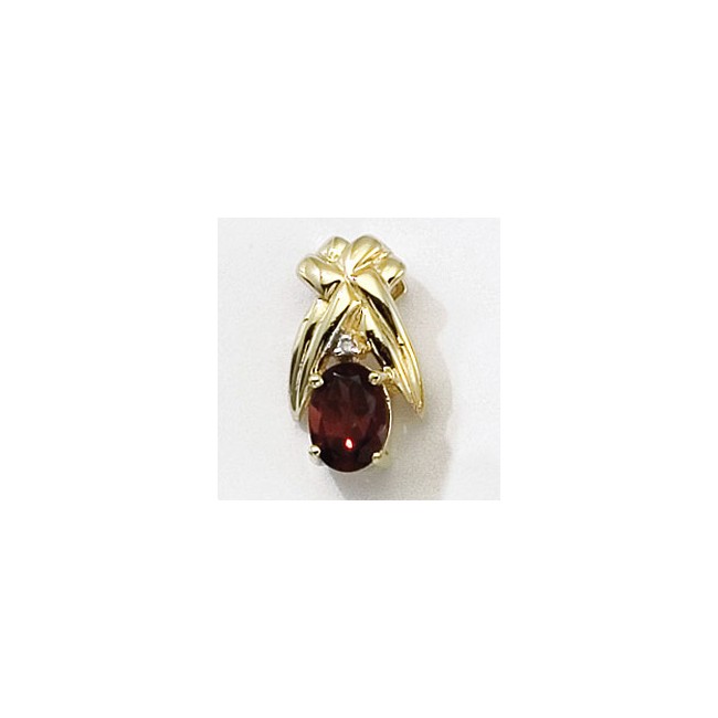 14K Yellow Gold Oval Garnet and Diamond Pendant