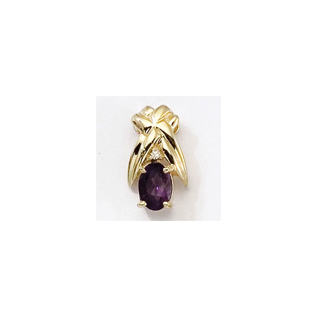 14K Yellow Gold Oval Amethyst and Diamond Pendant