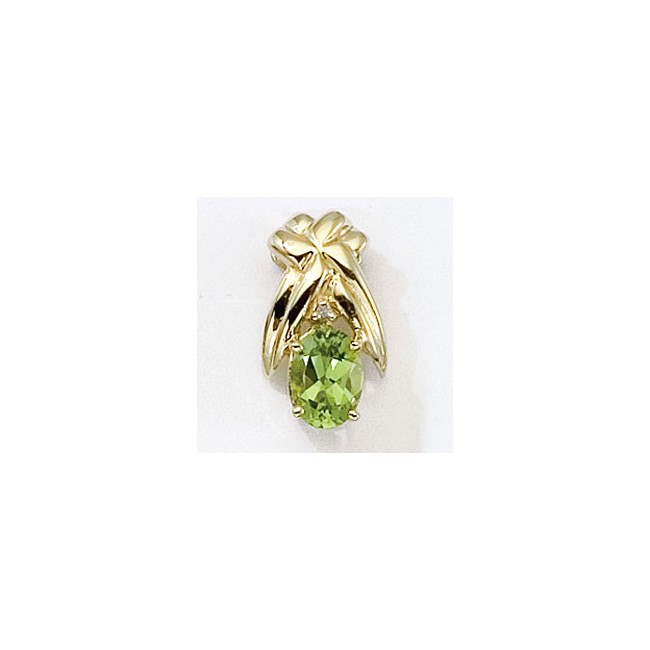 14K Yellow Gold Oval Peridot and Diamond Pendant