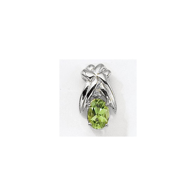 14K White Gold Oval Peridot and Diamond Pendant