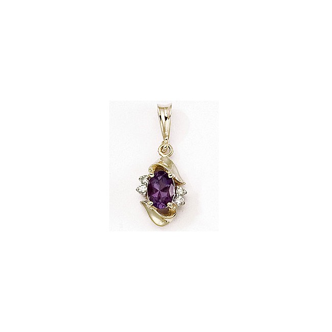 14K Yellow Gold Oval Amethyst and Diamond Pendant