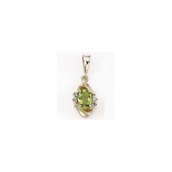 14K Yellow Gold Oval Peridot and Diamond Pendant
