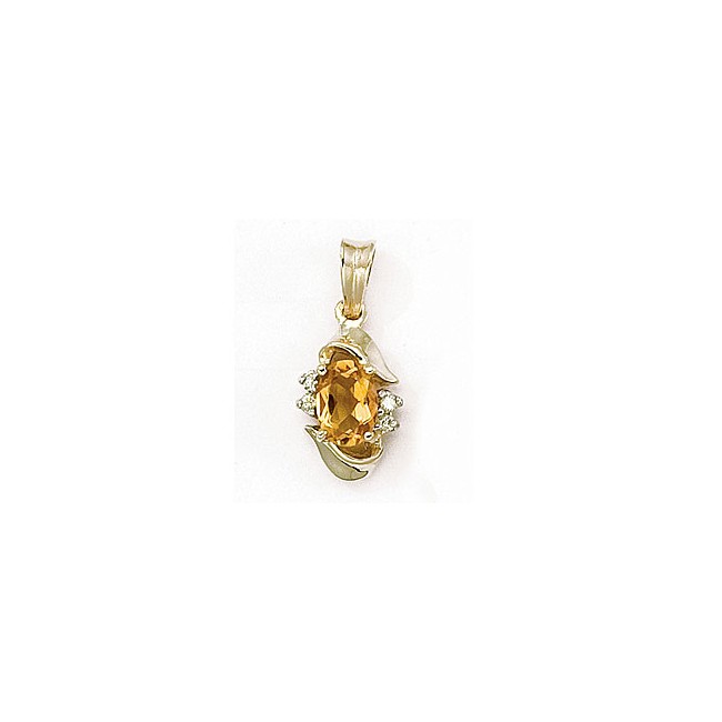 14K Yellow Gold Oval Citrine and Diamond Pendant