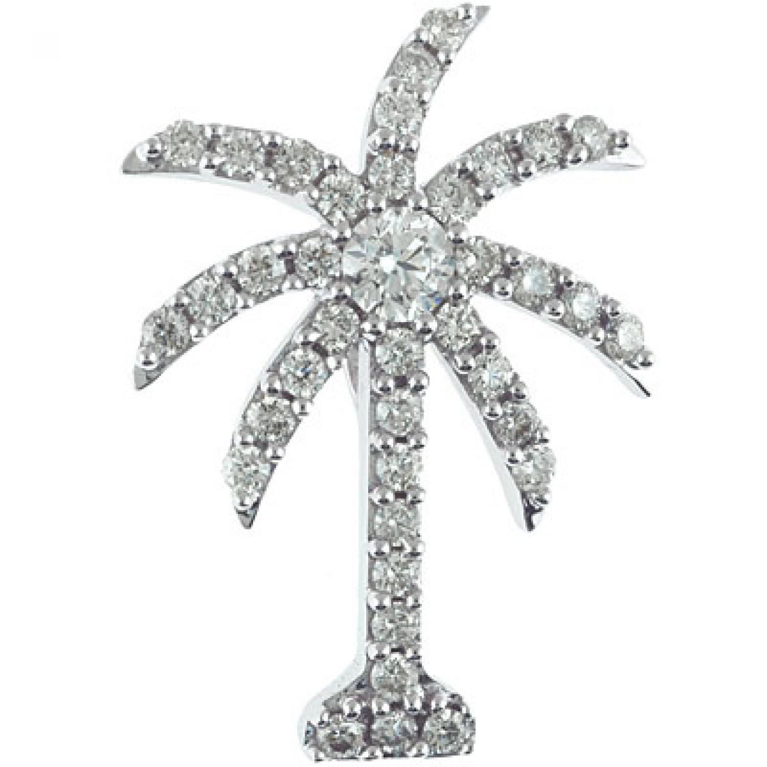 14K White Gold 1 Ct Diamond Palm Tree Pendant