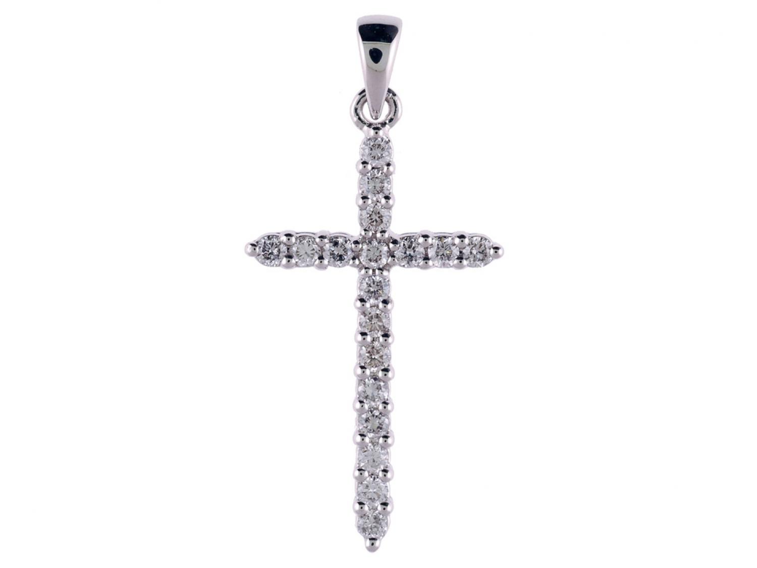 14K White Gold .30 Ct Diamond Cross Pendant