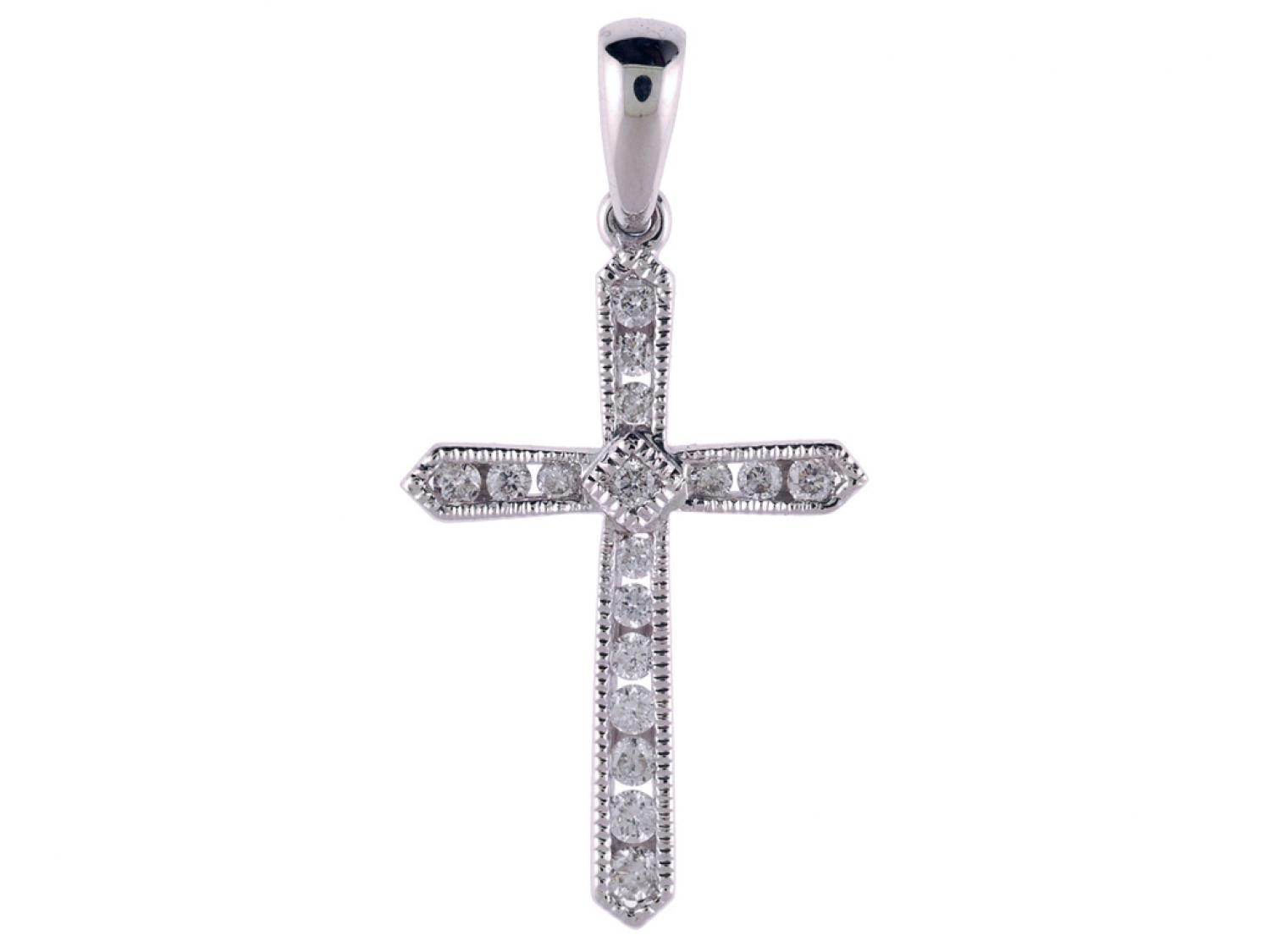 14K White Gold .25 Ct Diamond Cross Pendant