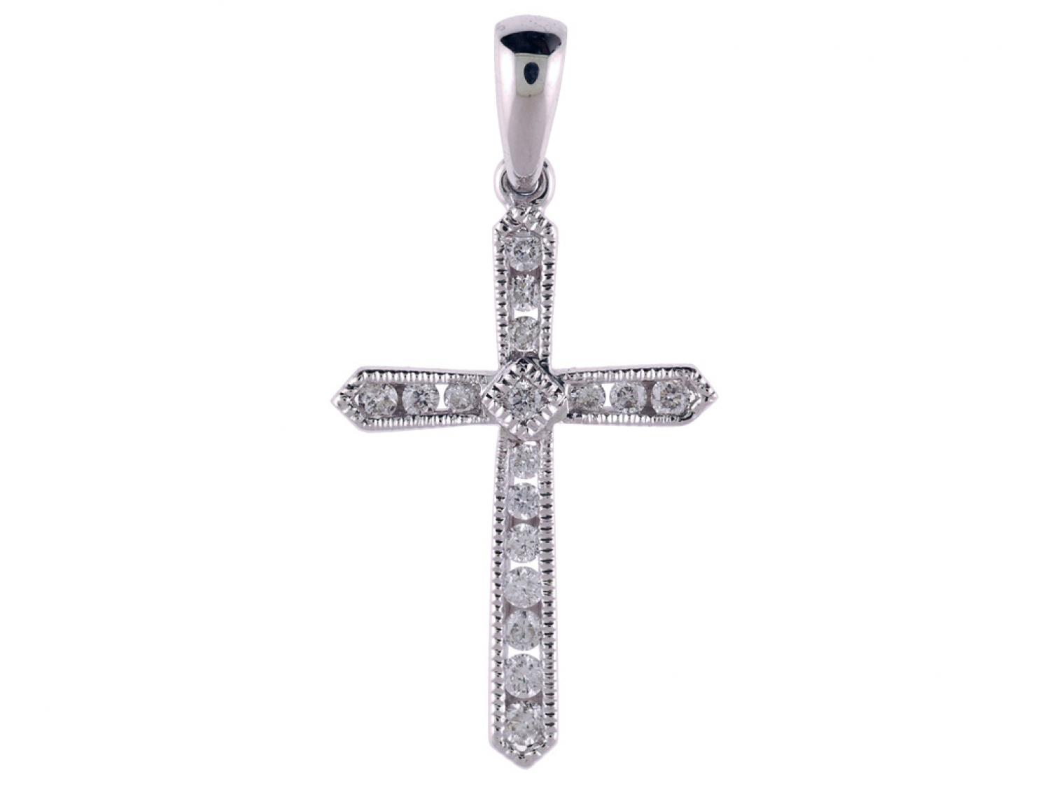 14K White Gold .25 Ct Diamond Cross Pendant