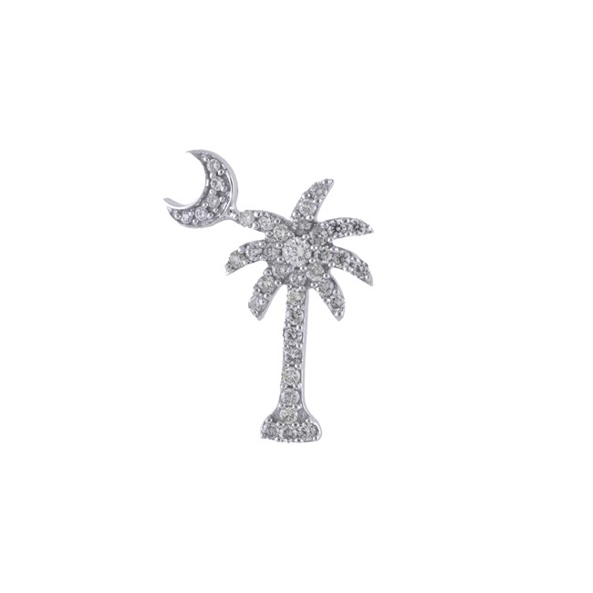 14K White Gold .50 Ct Diamond Palm Tree Crescent Moon Pendant