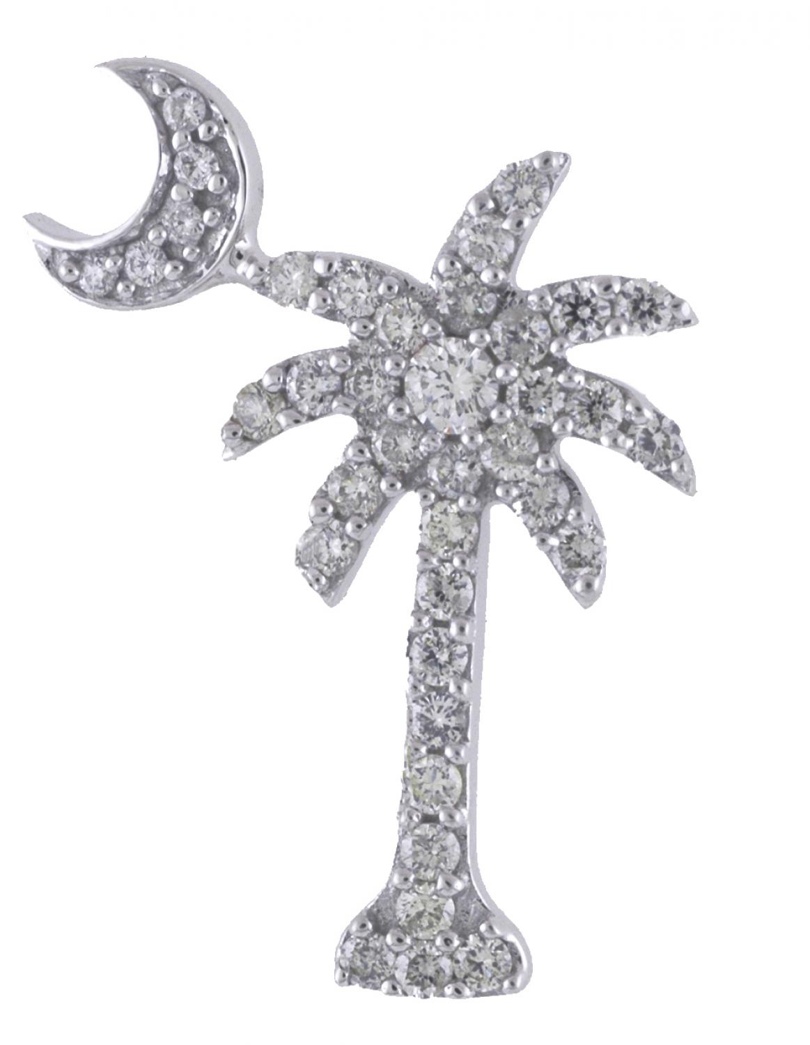 14K White Gold .50 Ct Diamond Palm Tree Crescent Moon Pendant