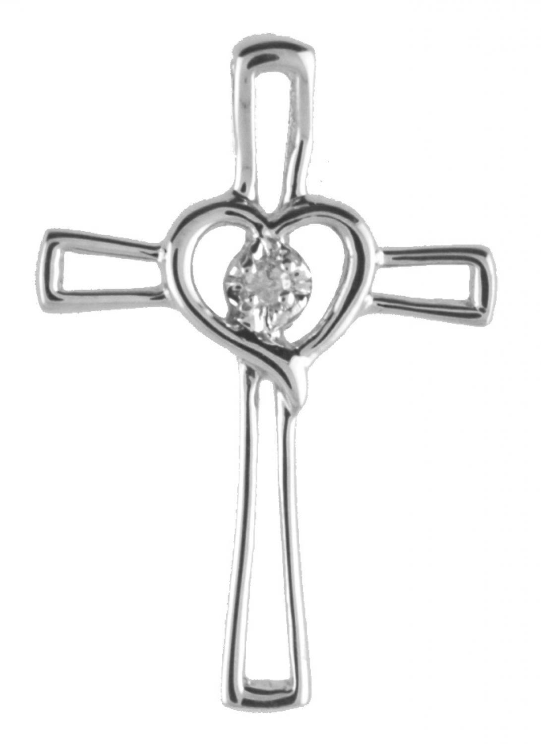 14K White Gold Diamond Cross Pendant