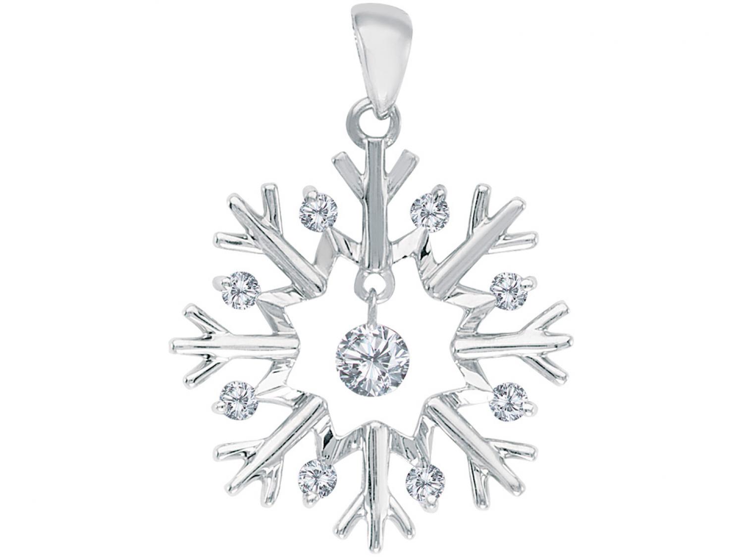 14K White Gold Diamond Dashing Diamonds Snowflake Pendant