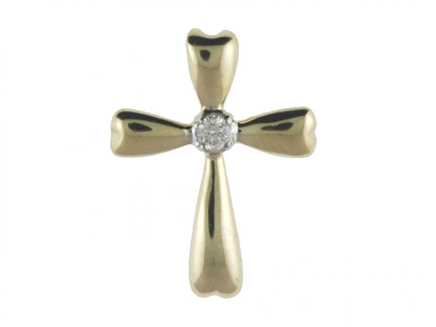 14K Yellow Gold Diamond Cross Pendant