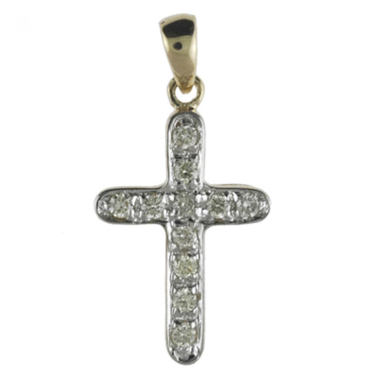 14K Yellow Gold Diamond Cross Pendant