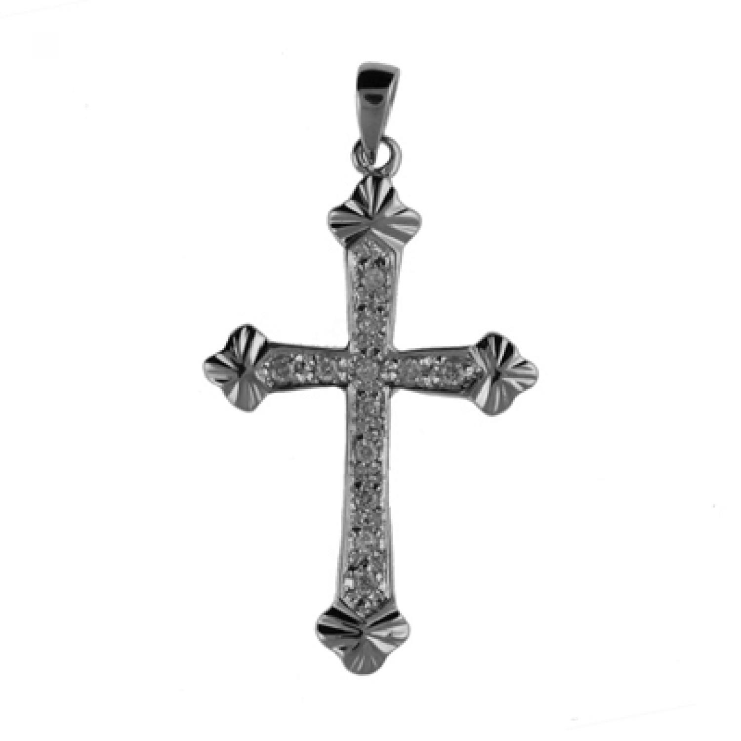 14K White Gold Diamond Cross Pendant