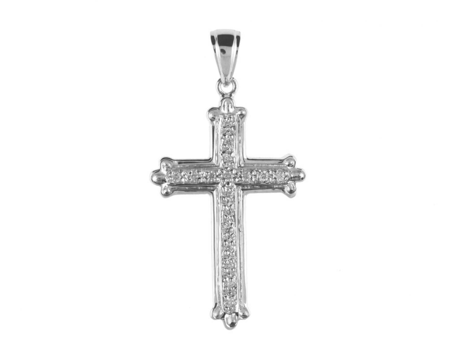 14K White Gold Diamond Cross Pendant