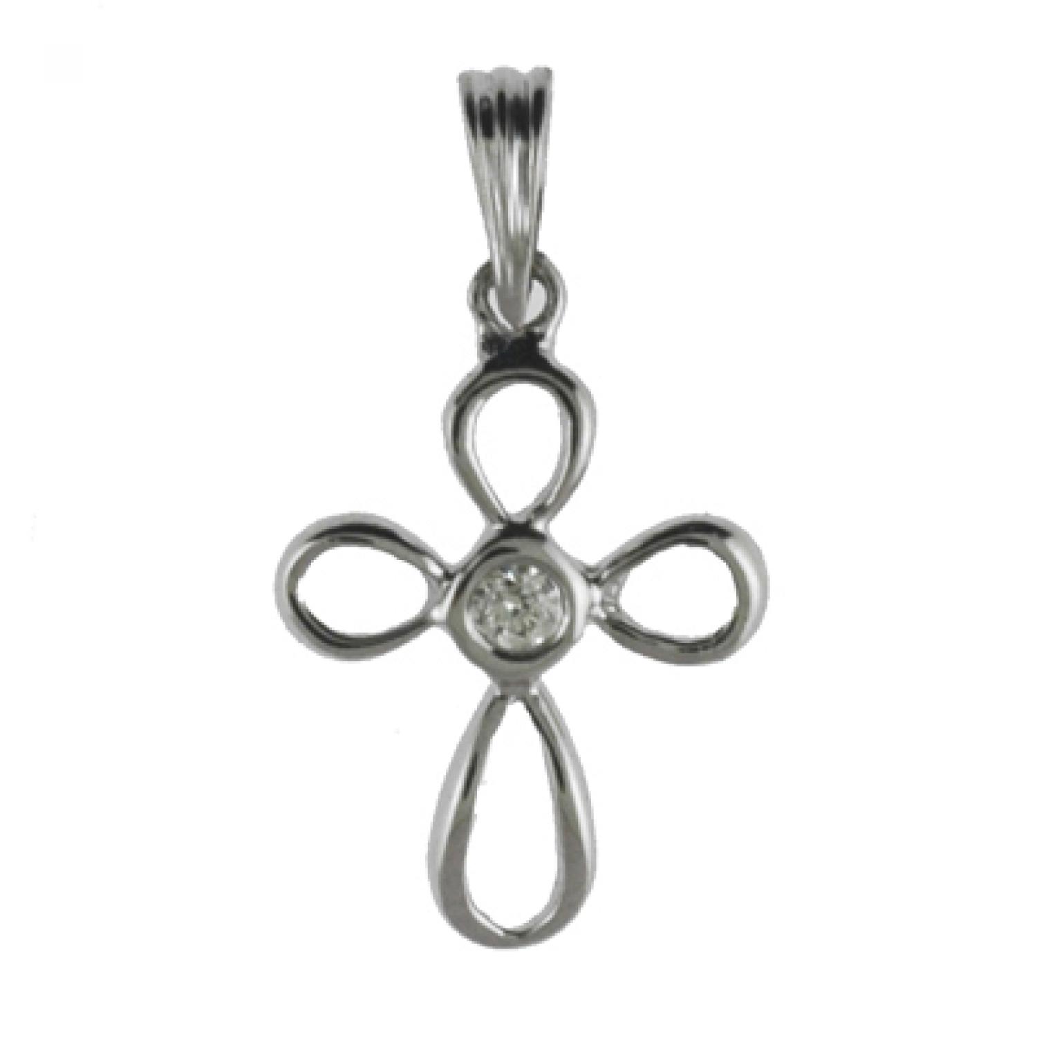 14K White Gold Diamond Cross Pendant