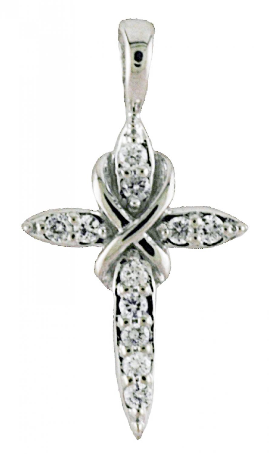 14K White Gold Diamond Cross Pendant