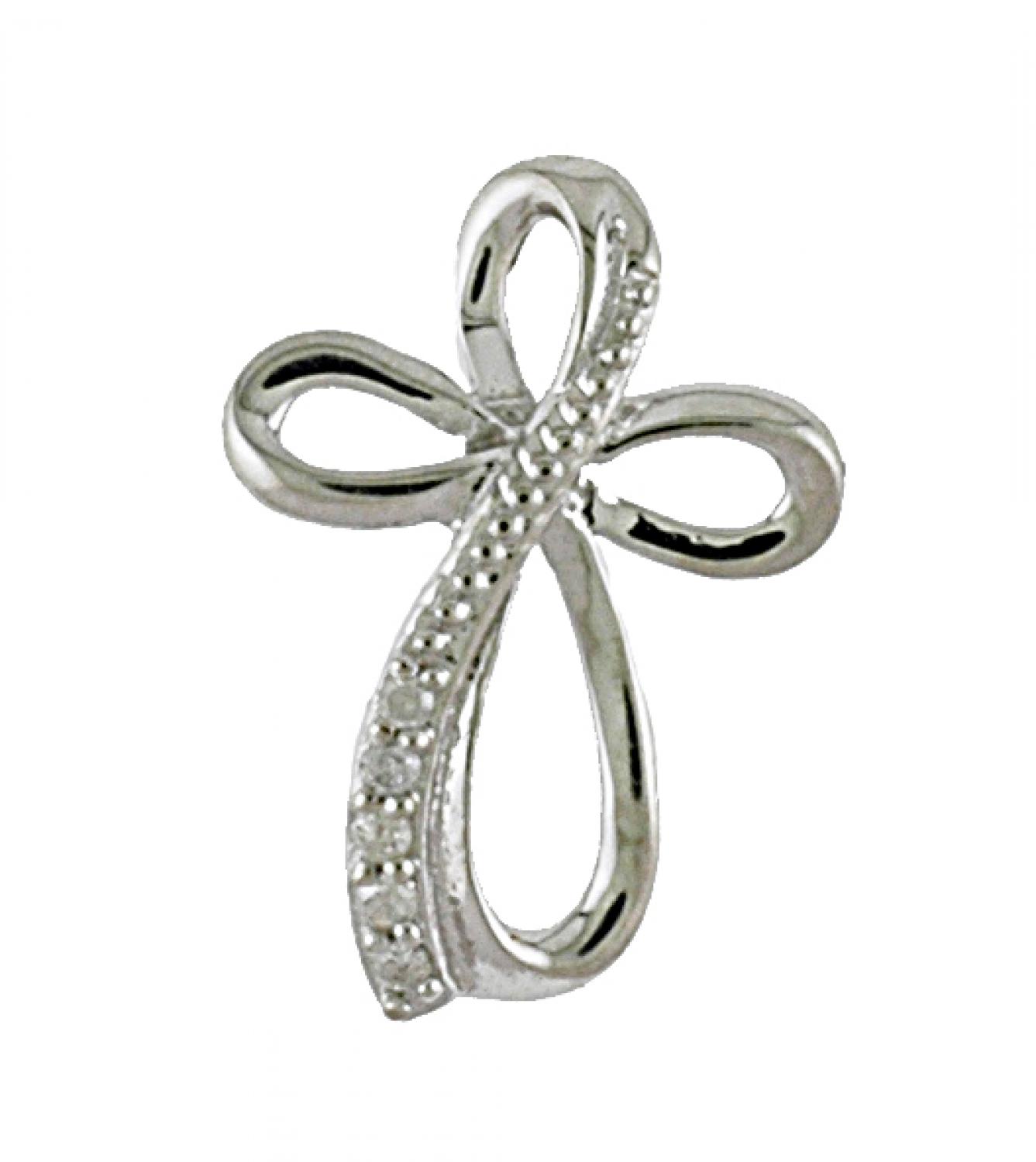 14K White Gold Diamond Cross Fashion Pendant