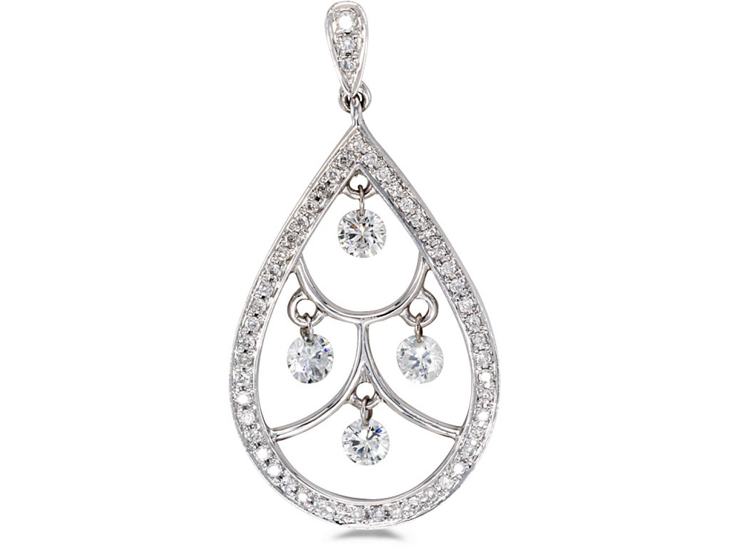 14K White Gold Diamond Dashing Diamonds Pendant