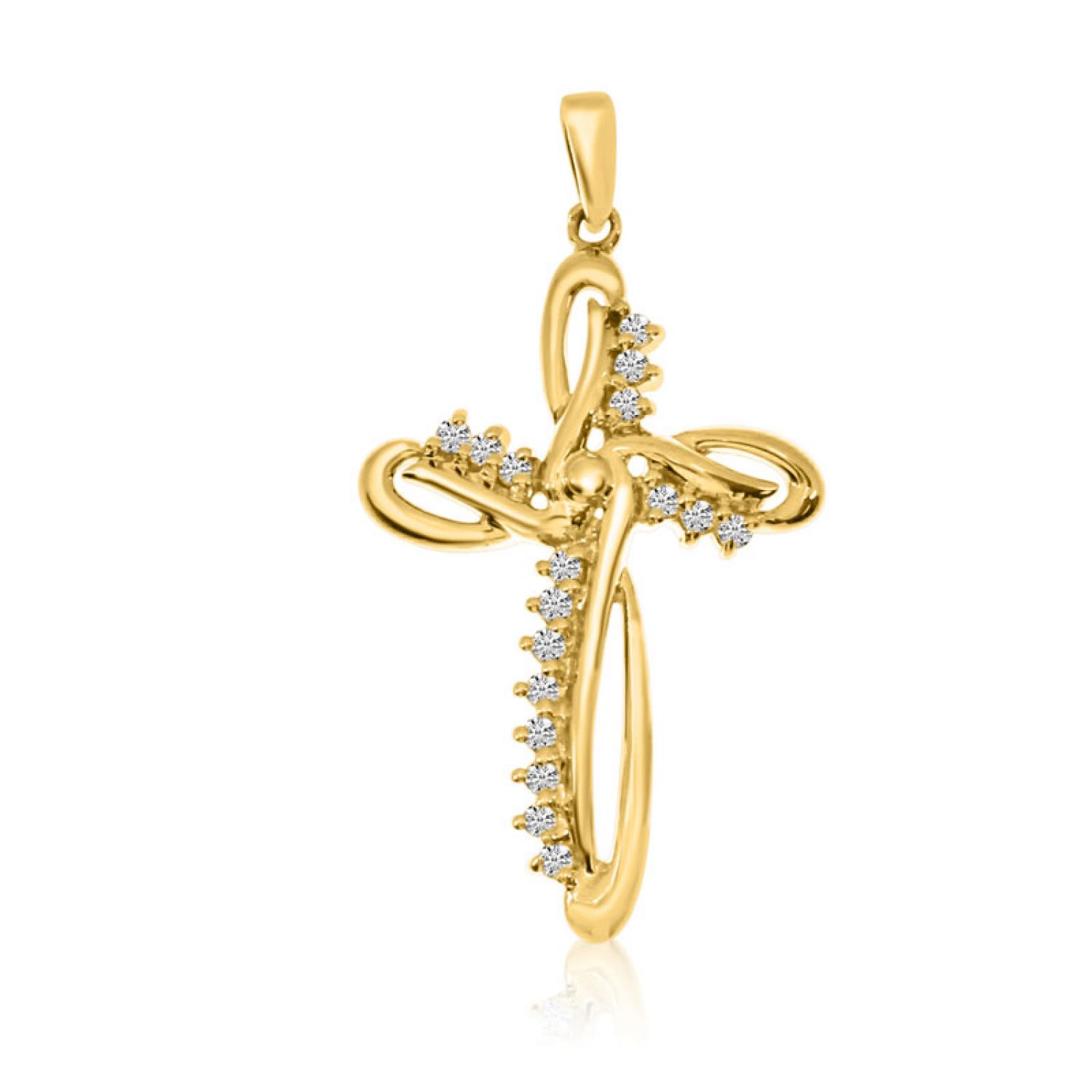 14k Yellow Gold Flowing Diamond Cross