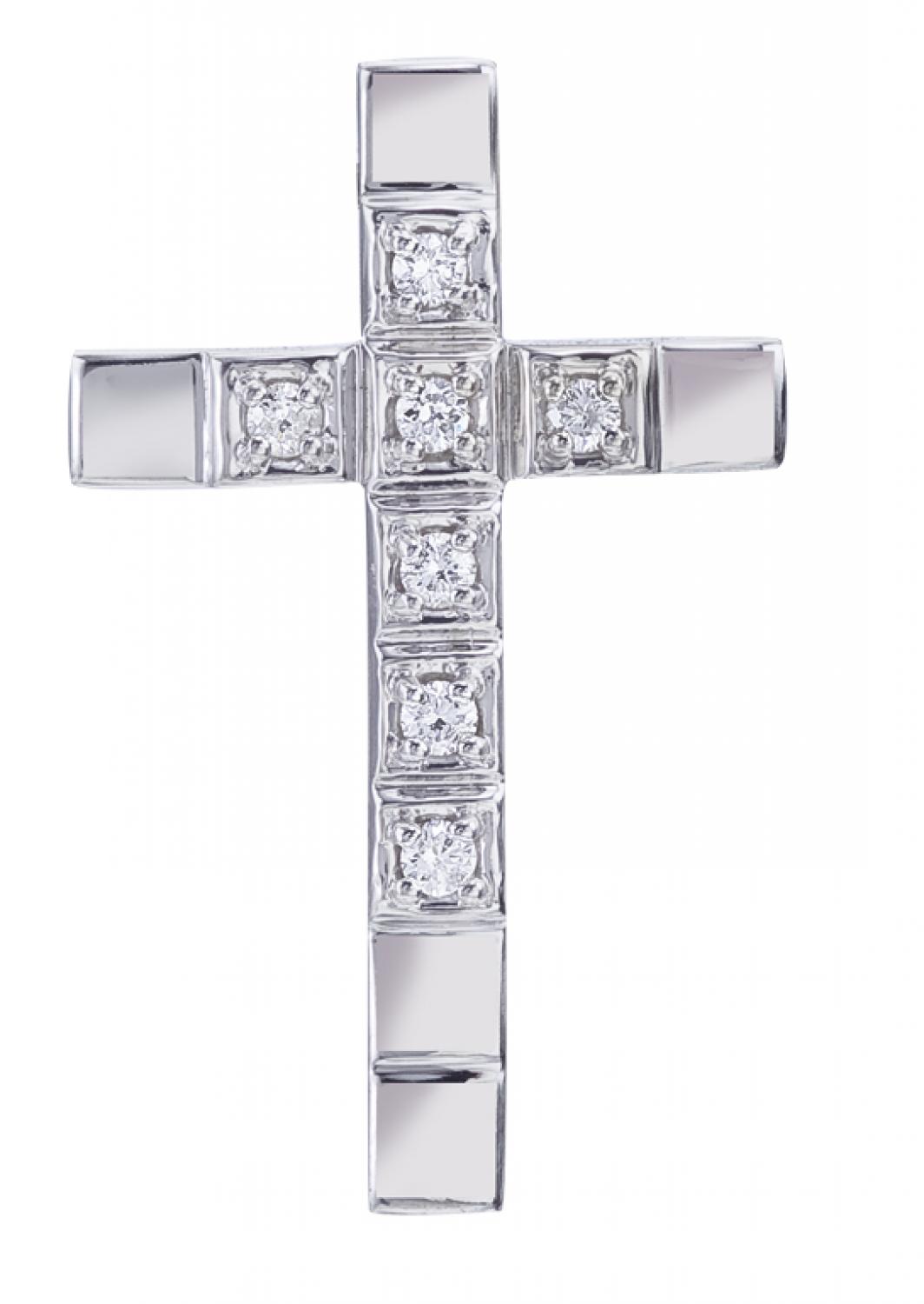 14K White Gold Straight Diamond Cross