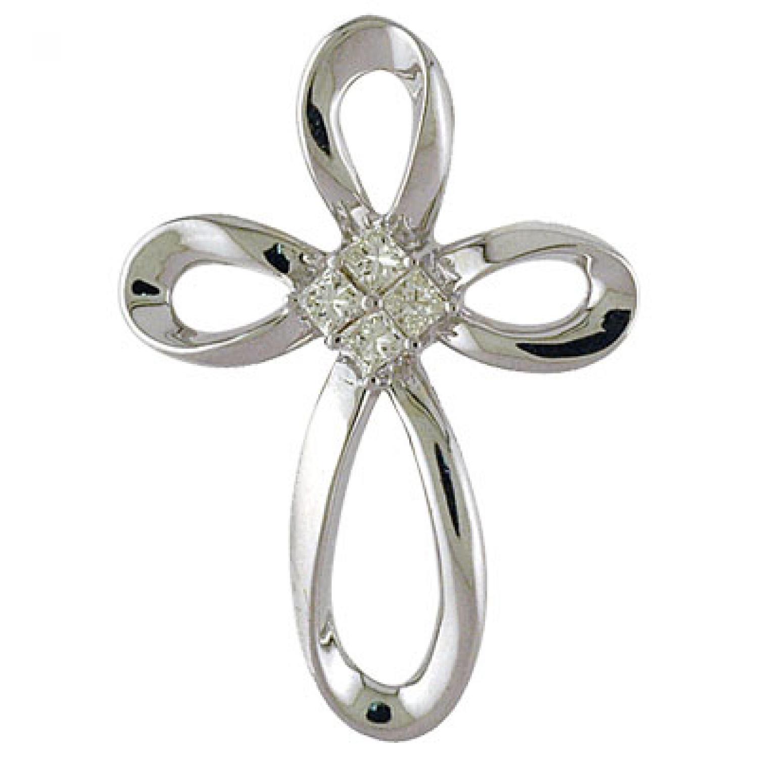 14K White Gold Princess Diamond Cross Pendant