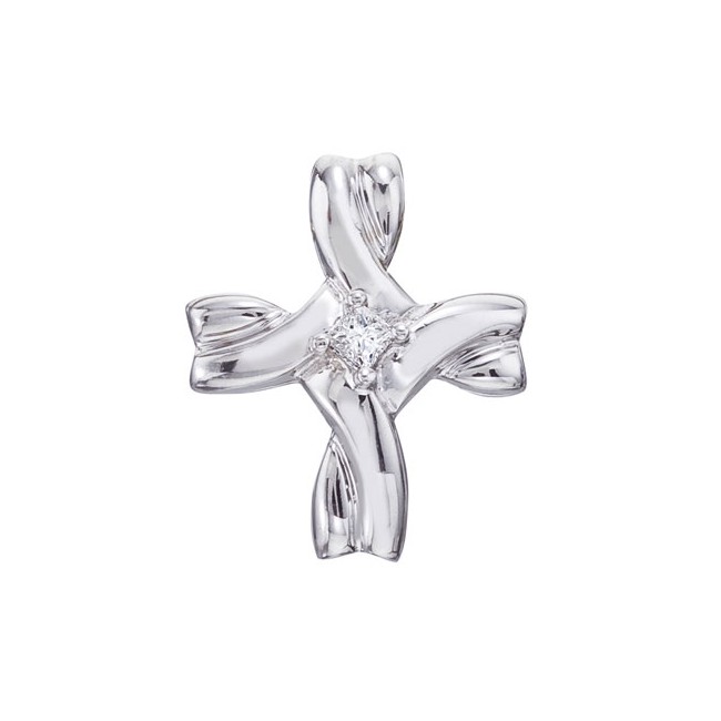 14K White Gold Swirl Diamond Cross Pendant