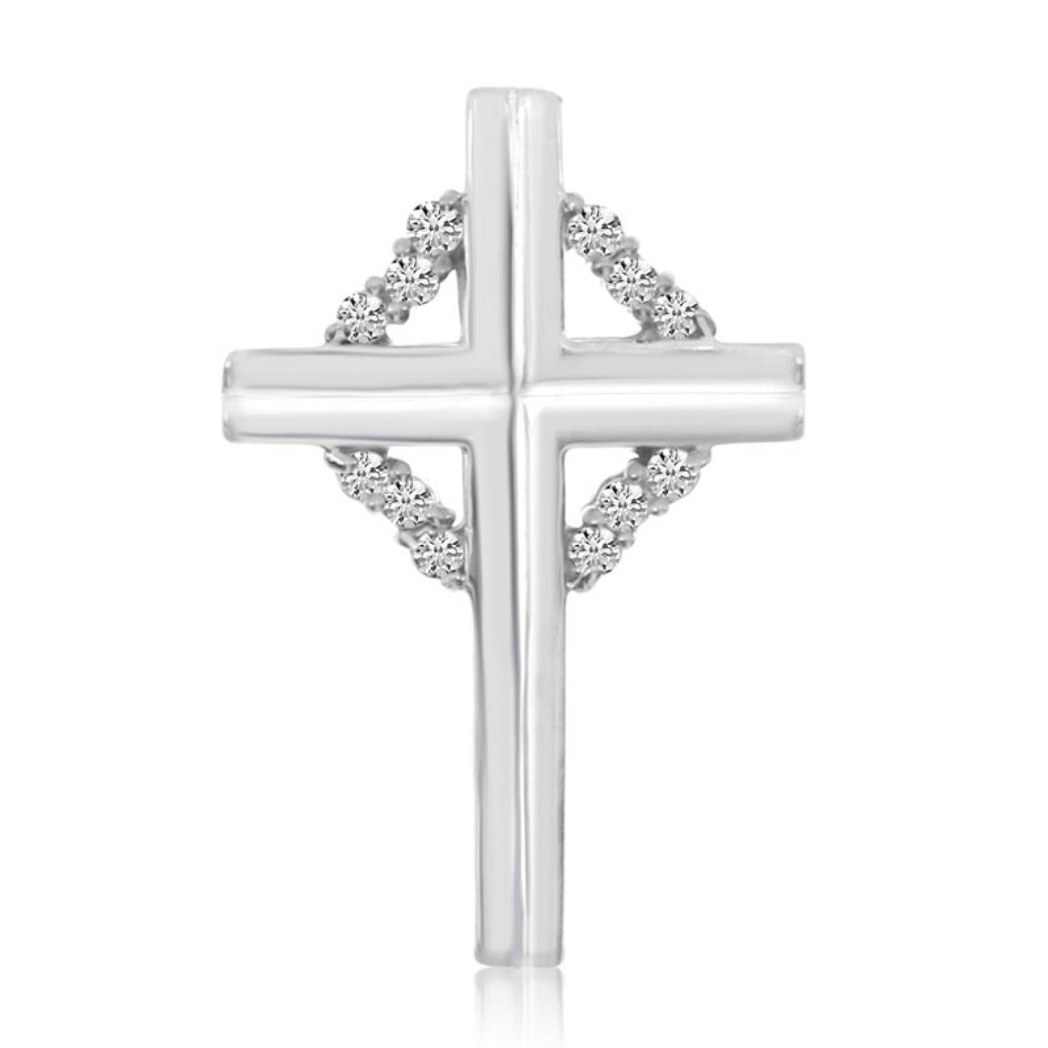 14K White Gold .15 Ct Diamond Cross Pendant