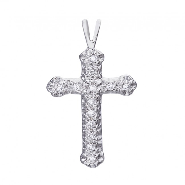 14k White Gold Diamond Cross