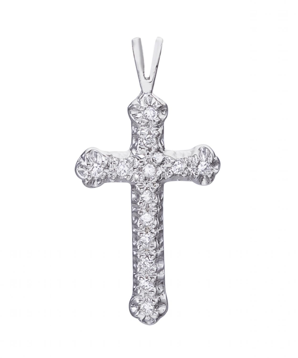 14K White Gold Diamond Cross Pendant