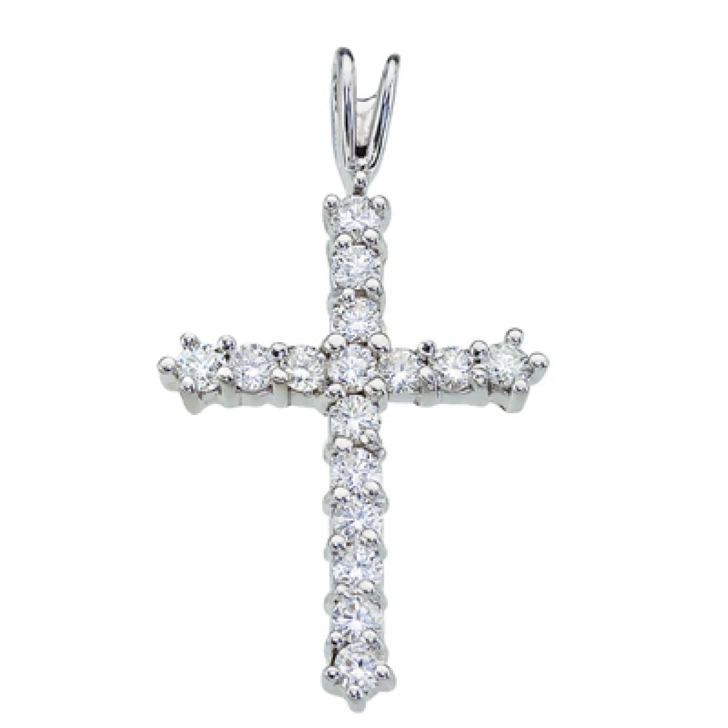 14K White Gold Straight 0.56 Ct Diamond Cross Pendant