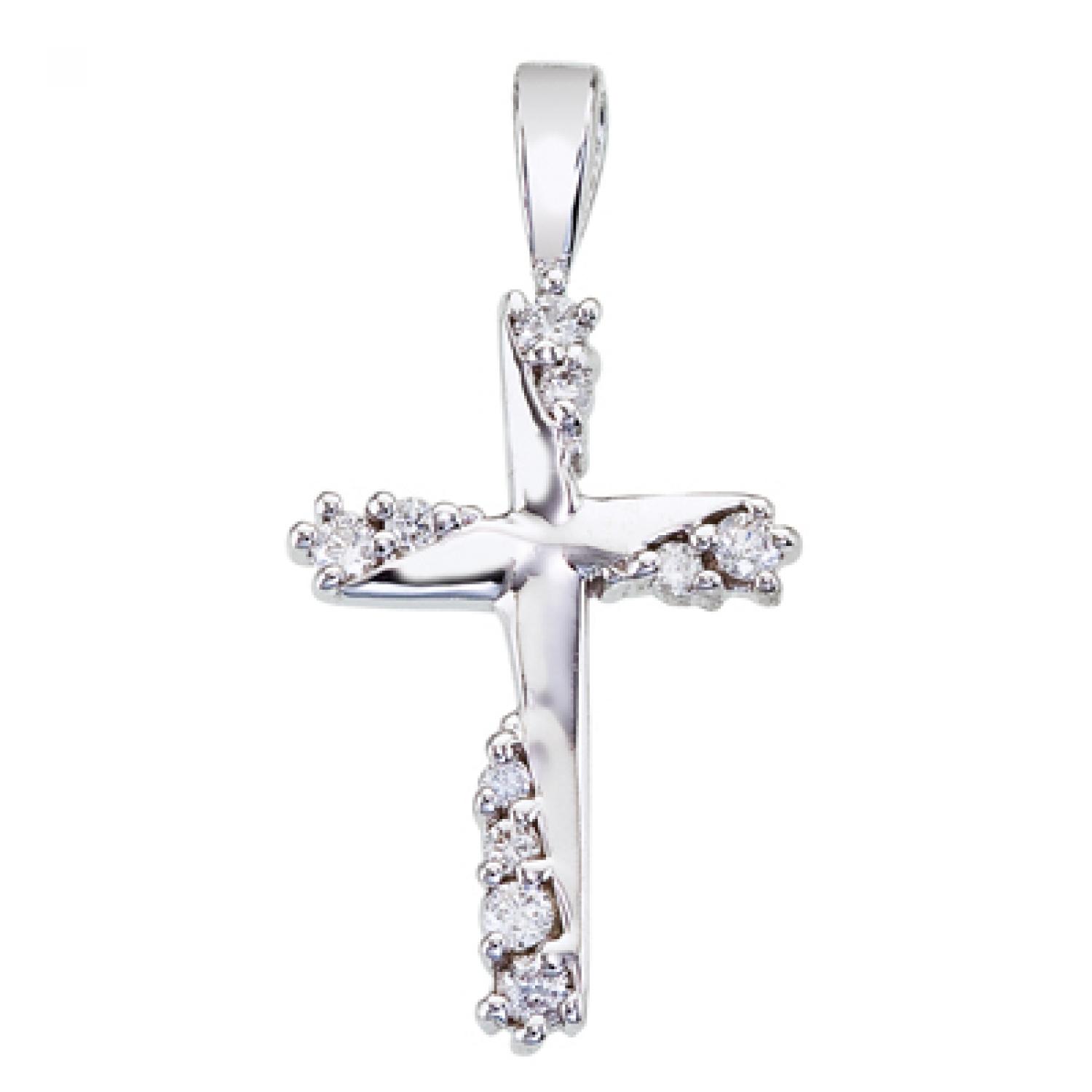 14K White Gold .20 Ct Diamond Cross Pendant