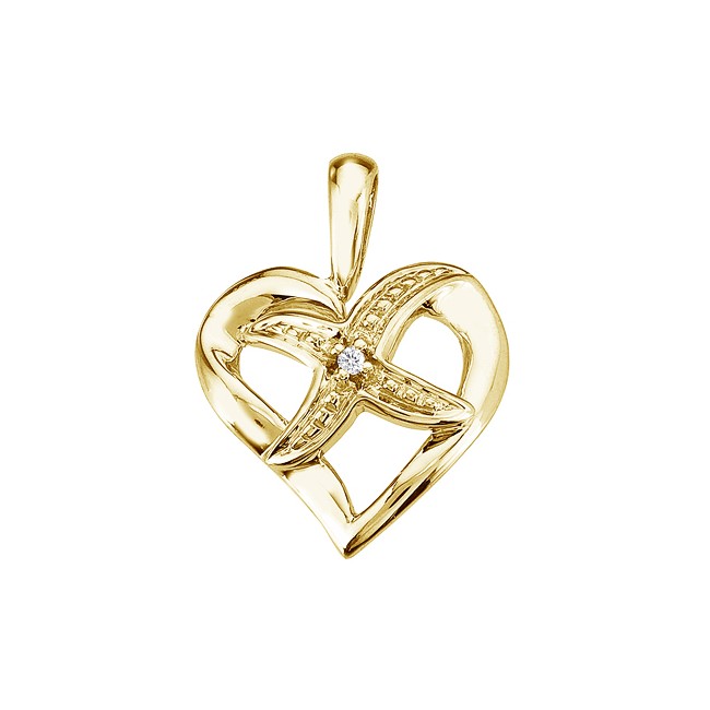 14K Yellow Gold Diamond Fashion Heart Star Pendant