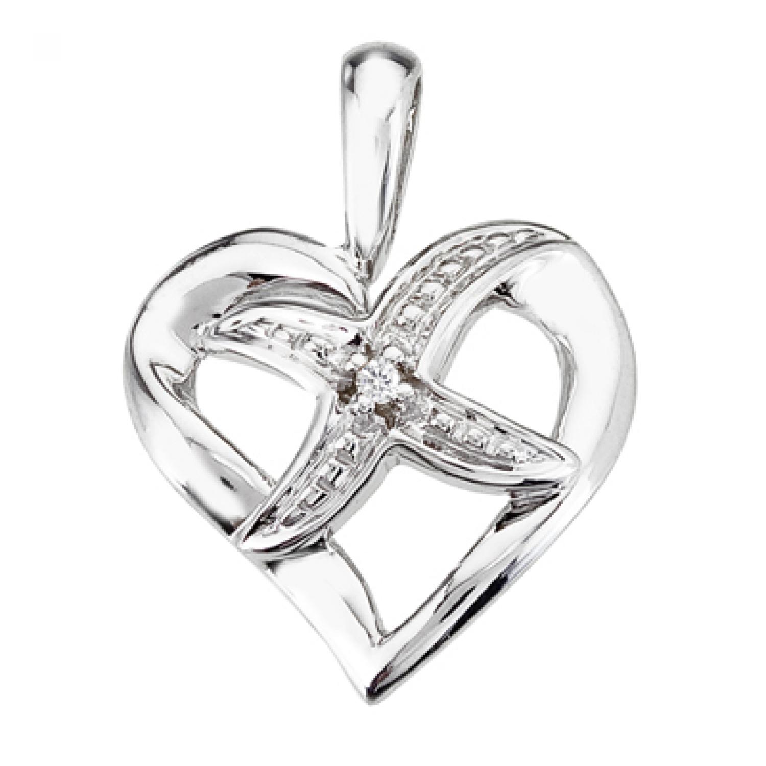14K White Gold Diamond Fashion Heart Star Pendant