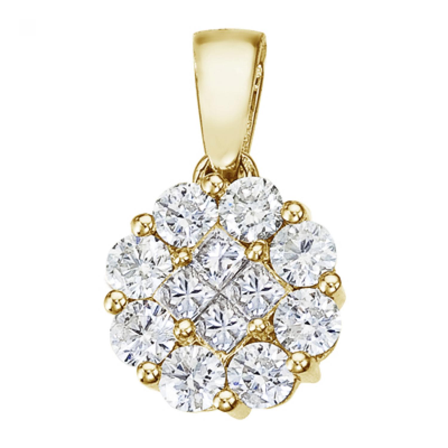 14K Yellow Gold 1 Ct Diamond Clustaire Pendant