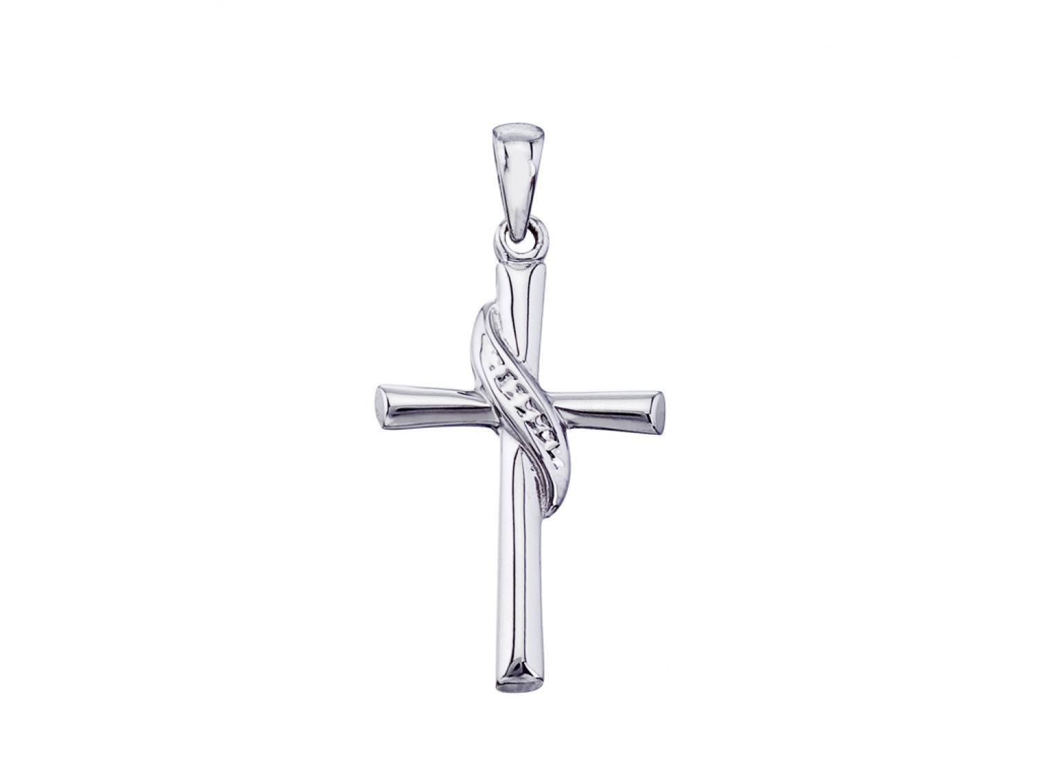 14K White Gold Swirl Cross Pendant