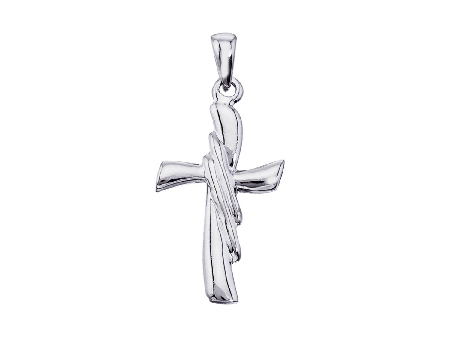 14K White Gold Modern Cross Pendant